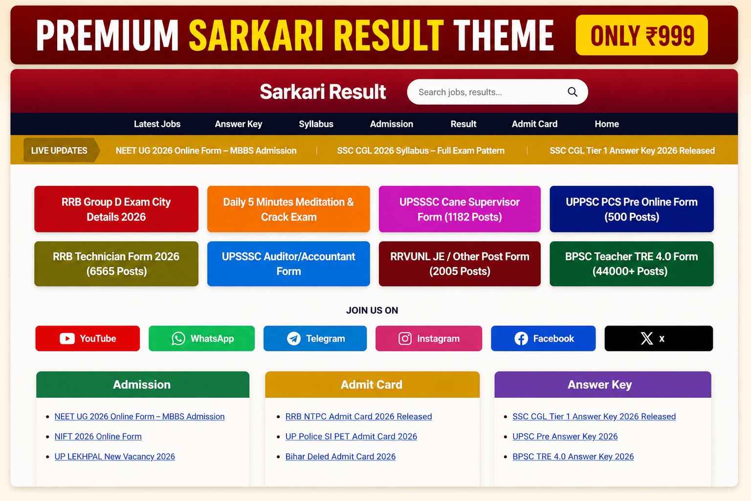 Sarkari Job WordPress Theme – Government Jobs & Recruitment Portal Design